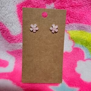 Small Pink Flower Silver Stud Earrings
